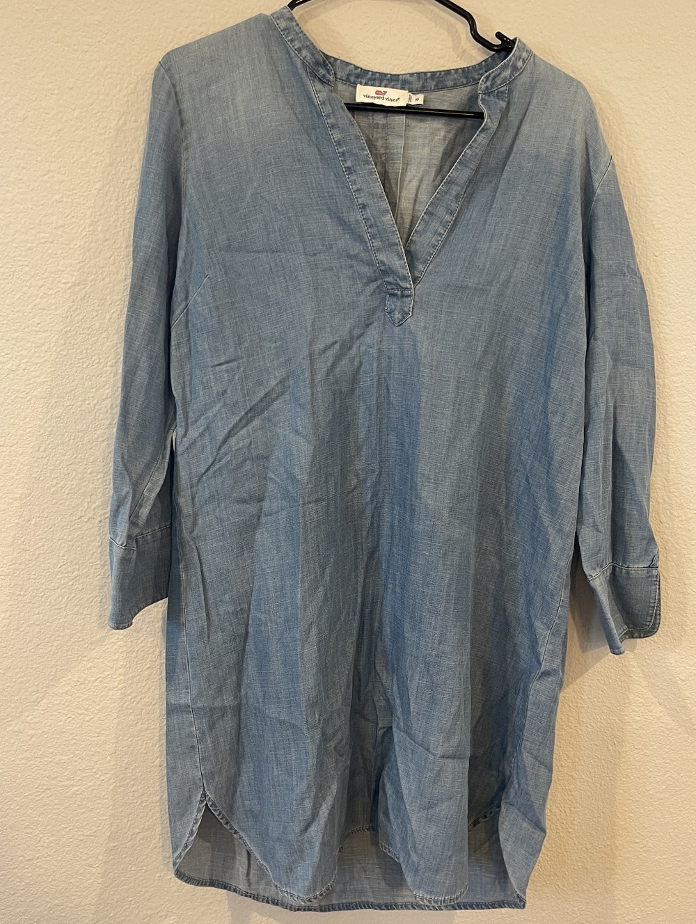 Vineyard Vines Womens Cotton Chambray Long Sleeve V Neck Mini Tunic Dress SZ 10
